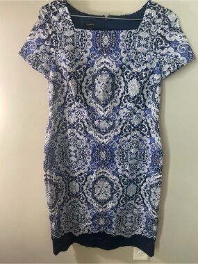 Talbots Blue and White Medallion Sheath Dress